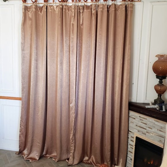 Satin Curtain Panels 2 pc Rod Pocket 110W x 83L Rich Gold Shine - Picture 3 of 10